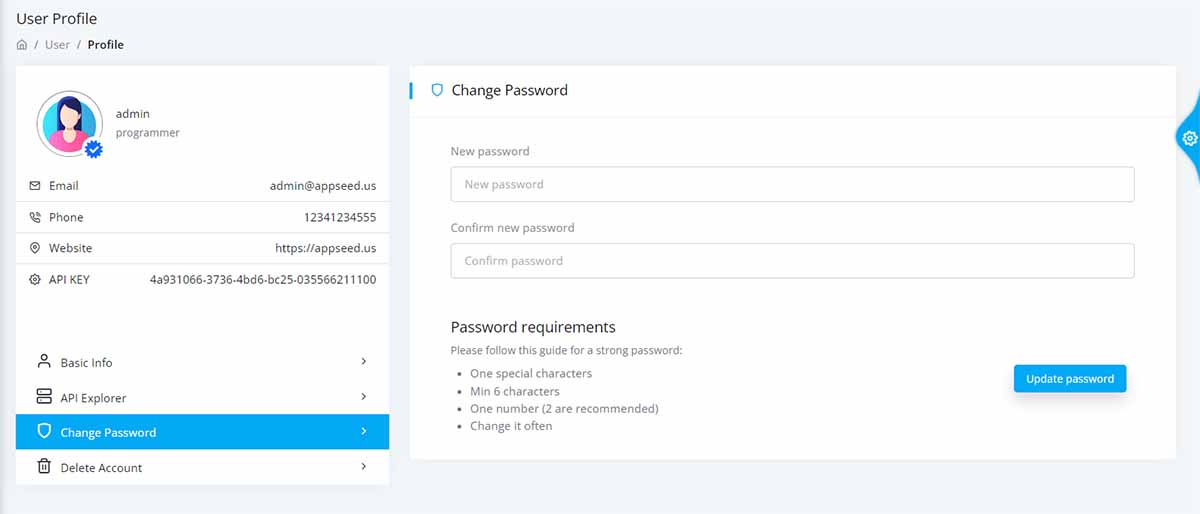 Flask Datta Able PRO - Change Pass (Premium Starter)
