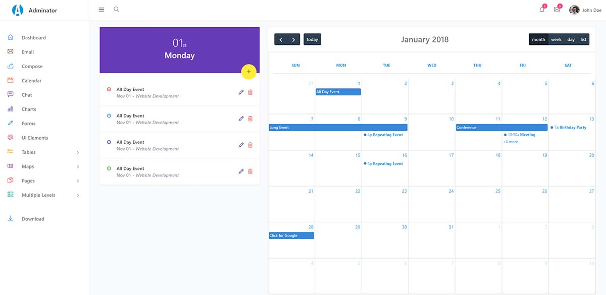 Adminator - Calendar Page (free Django Starter).