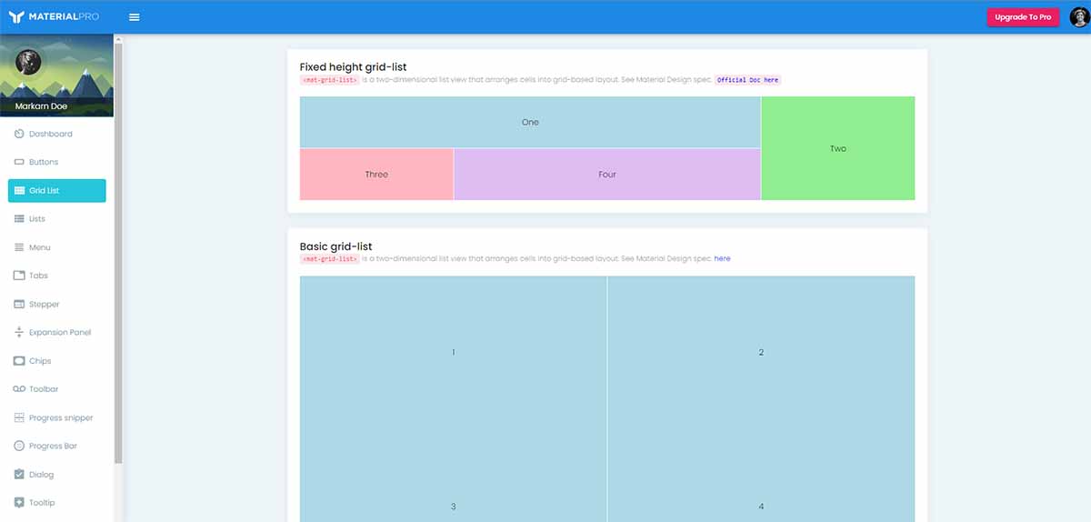 MaterialPro Lite - Grid System (Free Angular Template)