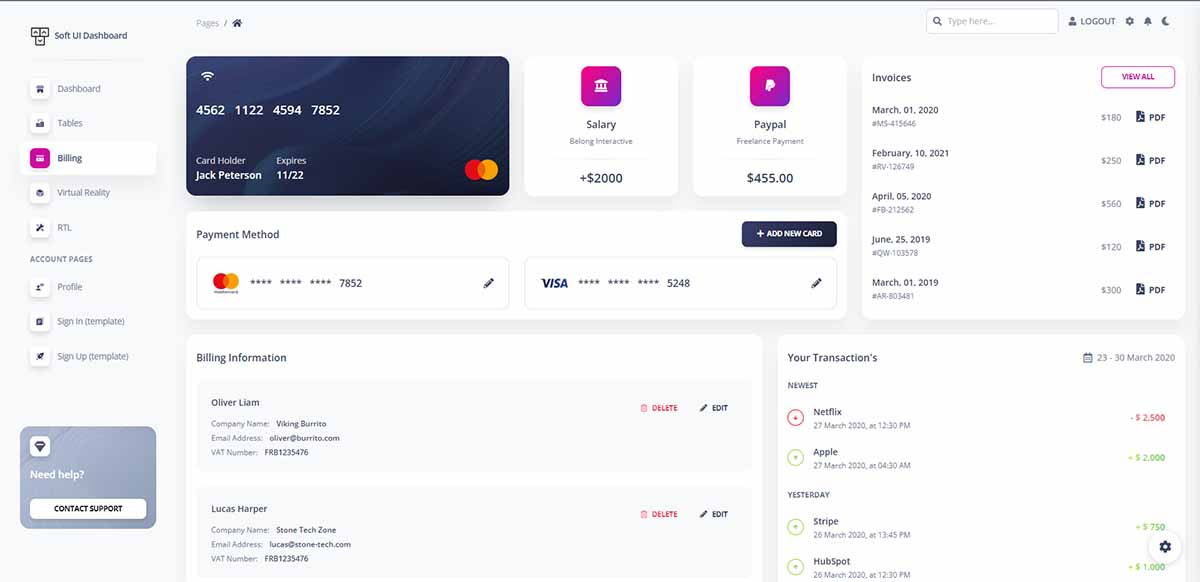 Soft UI Dashboard - Billing Page (open-source Flask Starter)