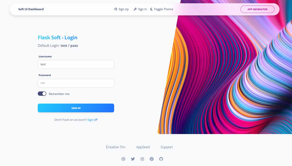 Soft UI Dashboard - Login page (open-source Flask Starter)