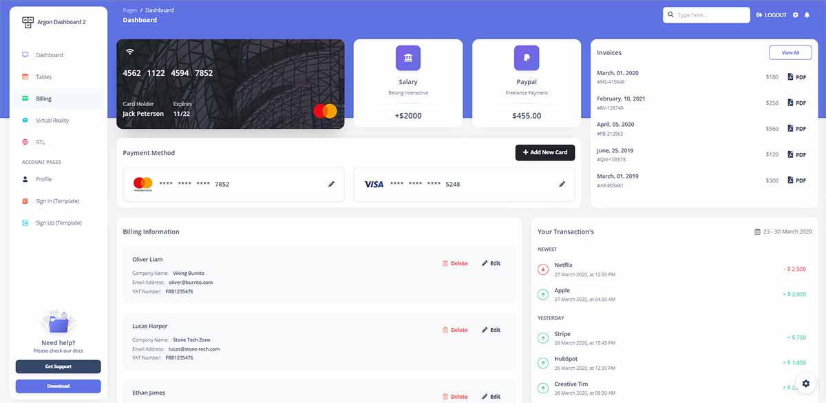 Django Argon Dashboard - Billing Page (open-source)