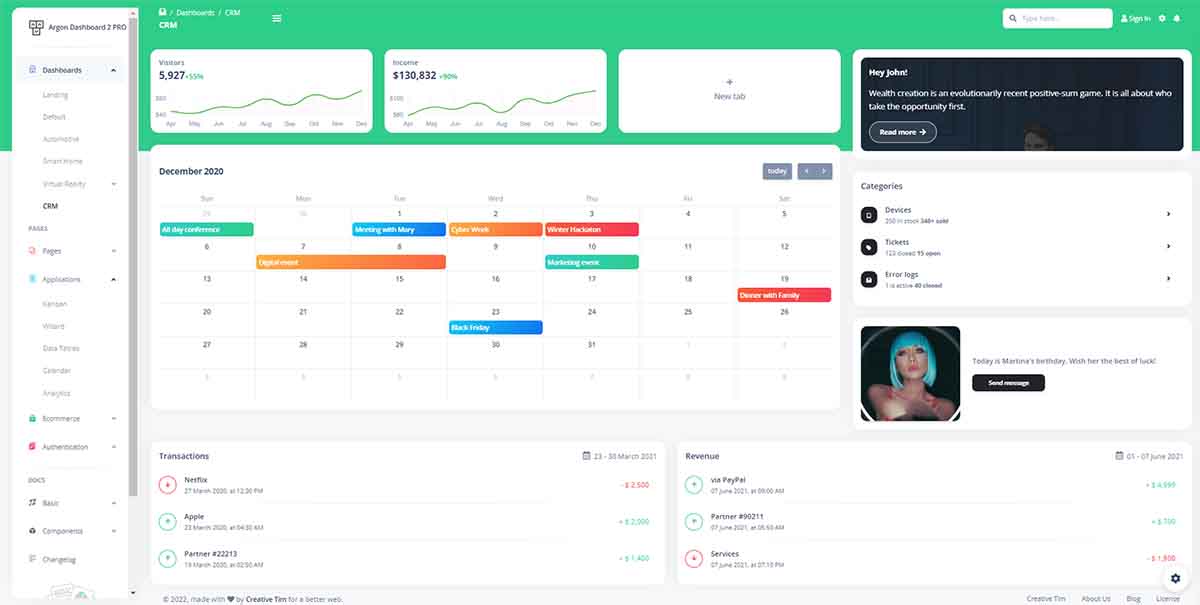 VueJS Argon Dashboard PRO - CRM Page