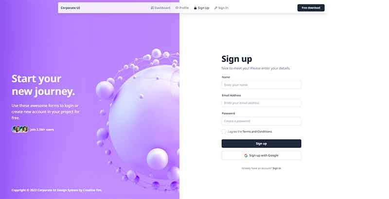 Corporate UI Dashboard - Sign UP (free Bootstrap 5)