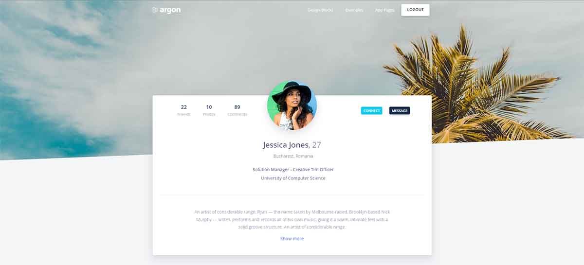 Argon Design PRO - Profile page (premium Django starter)