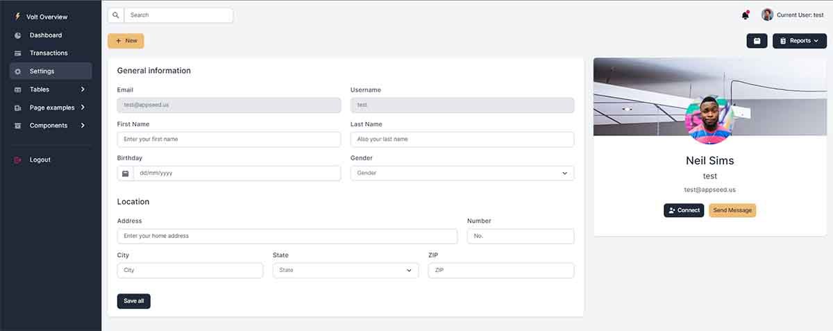 Django Volt Dashboard - User Profile Page (Free Starter)