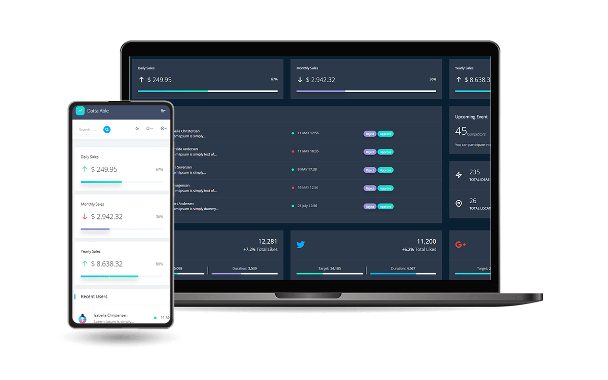 Admin Dashboard with Database - Datta Able Design