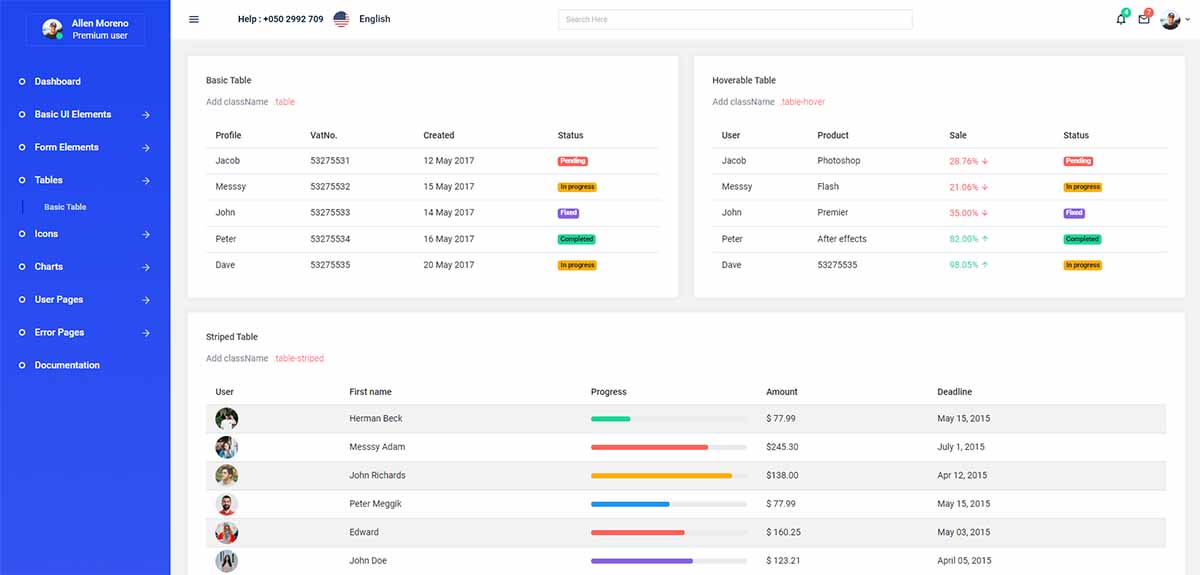 Star Admin React - UI Tables (free template)