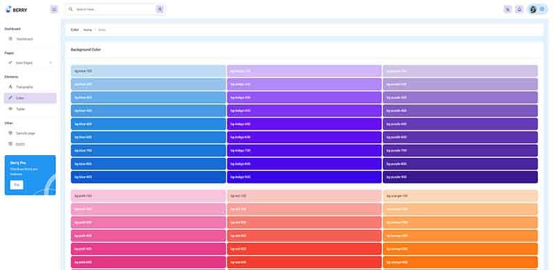 Django Berry - UI Colors Page, free sample crafted by AppSeed.