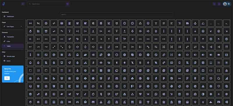 Django Berry - Icons Page (dark mode), crfated by AppSeed.