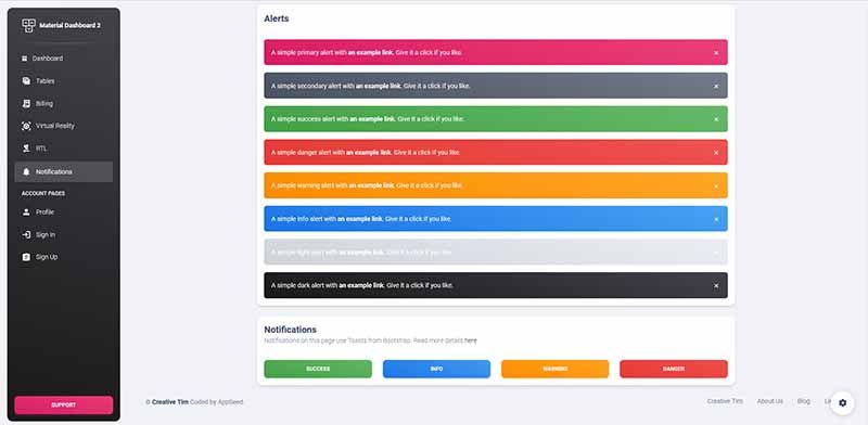 Django Material Dashboard - UI Alerts Page (crafted by AppSeed)