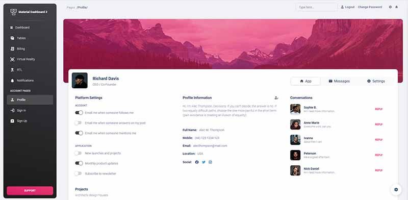 Django Material Dashboard - Profile Page (crafted by AppSeed).