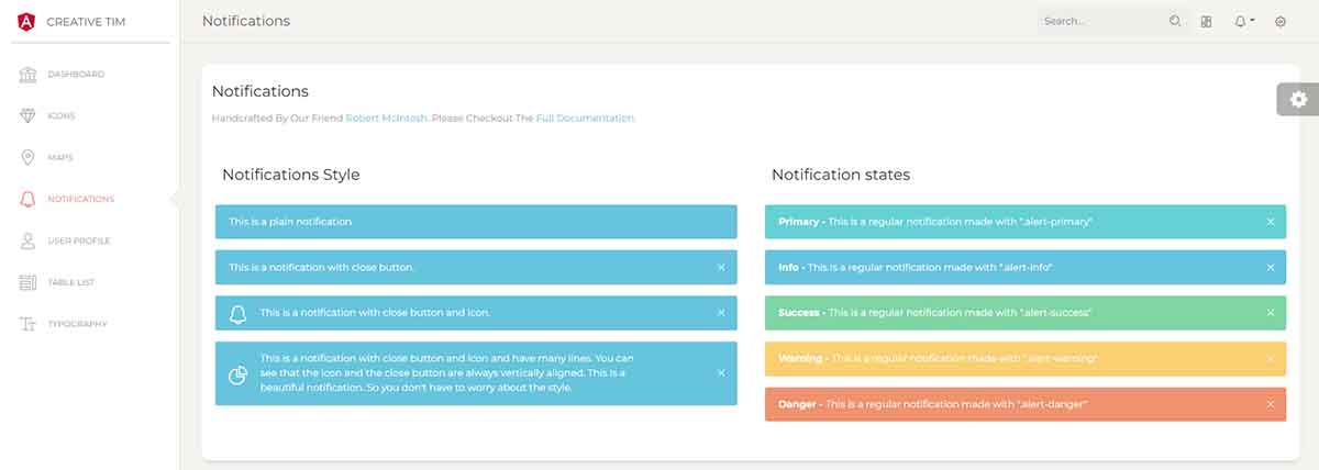 Angular Paper Dashboard - UI Alerts Page (crafted by Creative-Tim)