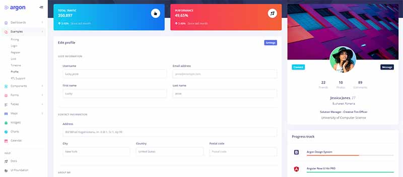 Django Argon BS4 - User Profile Page (crafted by AppSeed)
