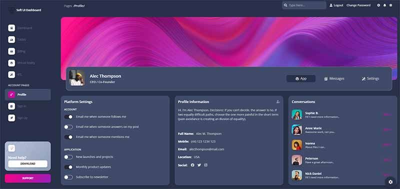 Django Soft Dashboard - Profile Page (free starter crafted by AppSeed) 