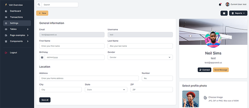 Django Volt - Profile Page (crafted by AppSeed)