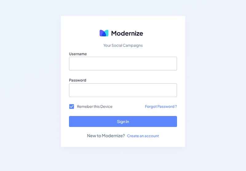 Modernize MUI React - Sign In Page (crafed by AdminMart)