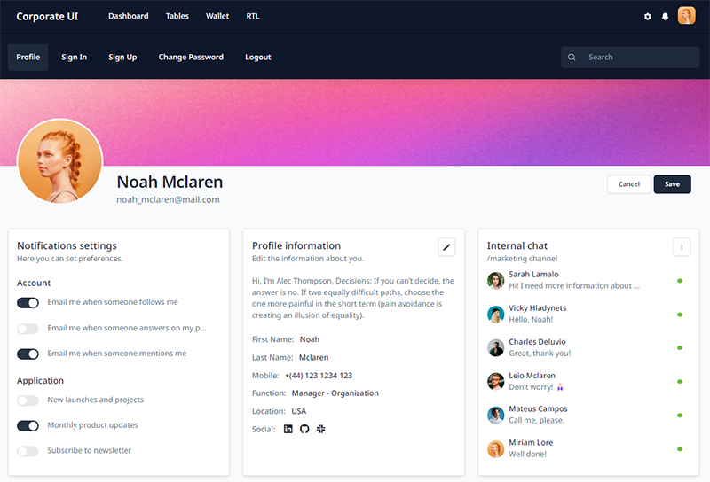 Django Corporate - User Profile Page, crafted by AppSeed