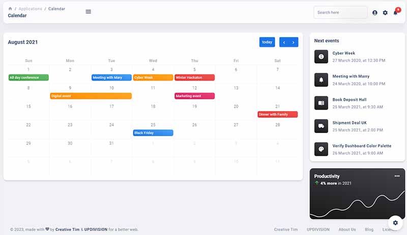 Material Dashboard React Nodejs - Calendar Page