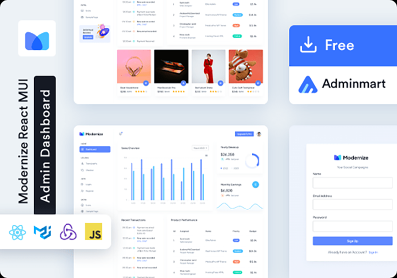 Free React MUI Dashboard - Modernize, crafted by AdminMart