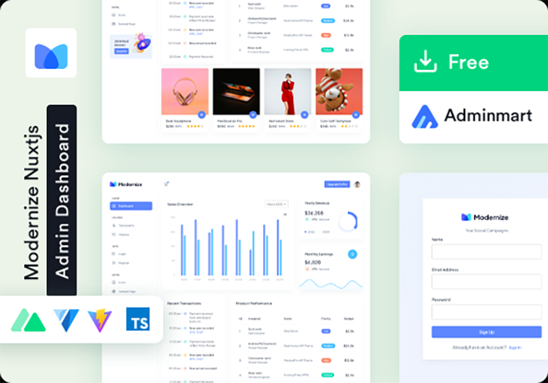 Modernize - Free NuxtJS Dashboard by AdminMart
