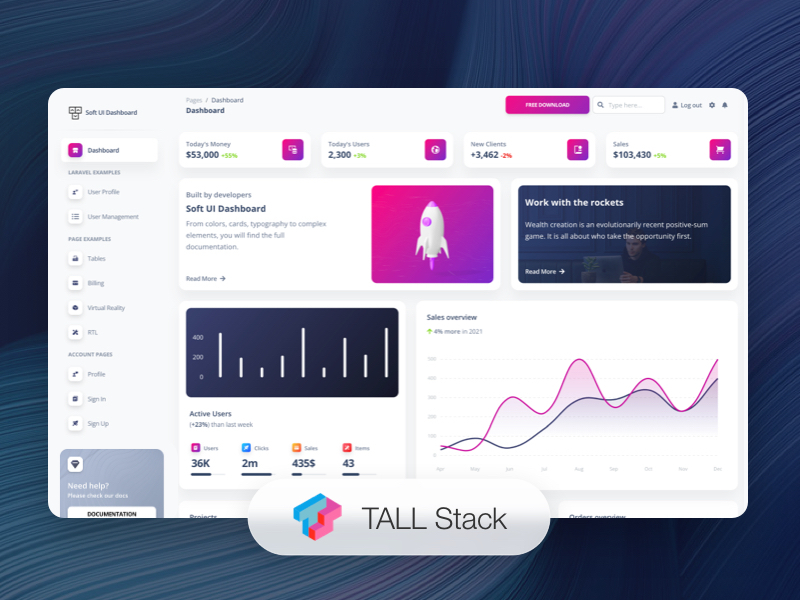 Soft UI Dashboard TALL Stack - Open-Source Starter. 