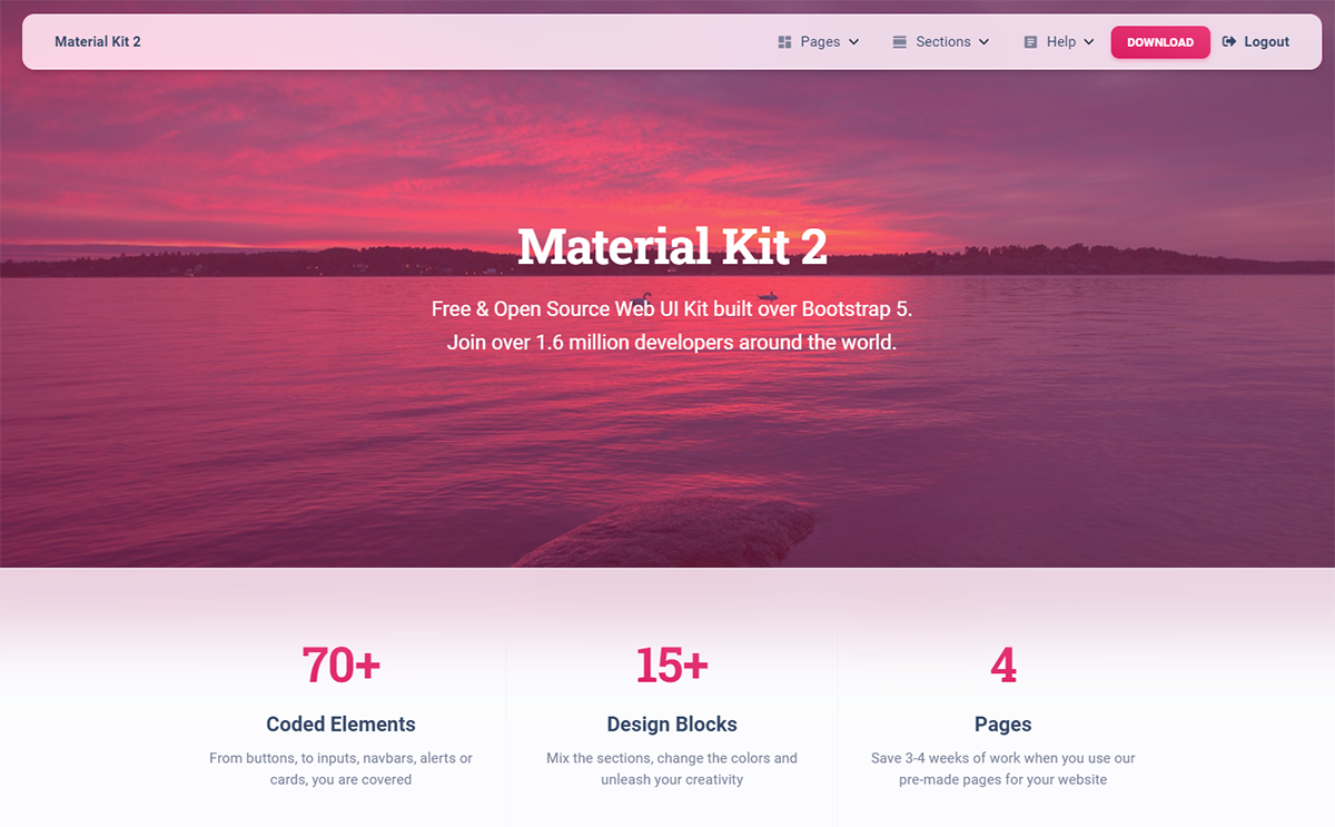 Material Kit Design, HERO Section - Open-Source Django App, crafted by AppSeed.