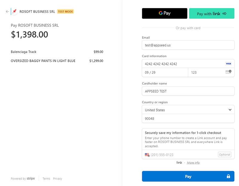 Rocket eCommerce - Payment Page (powered by Stripe), crafted by AppSeed