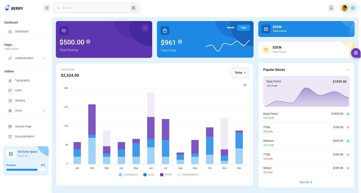 Berry React - Open-Source Dashboard template crafted by CodedThemes