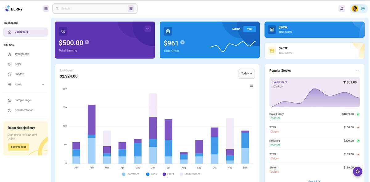 Berry - Open-Source React Template styled with M-UI