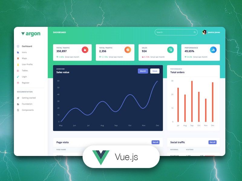 Vue Argon Dashboard - Free product built with BS4 and Vue3