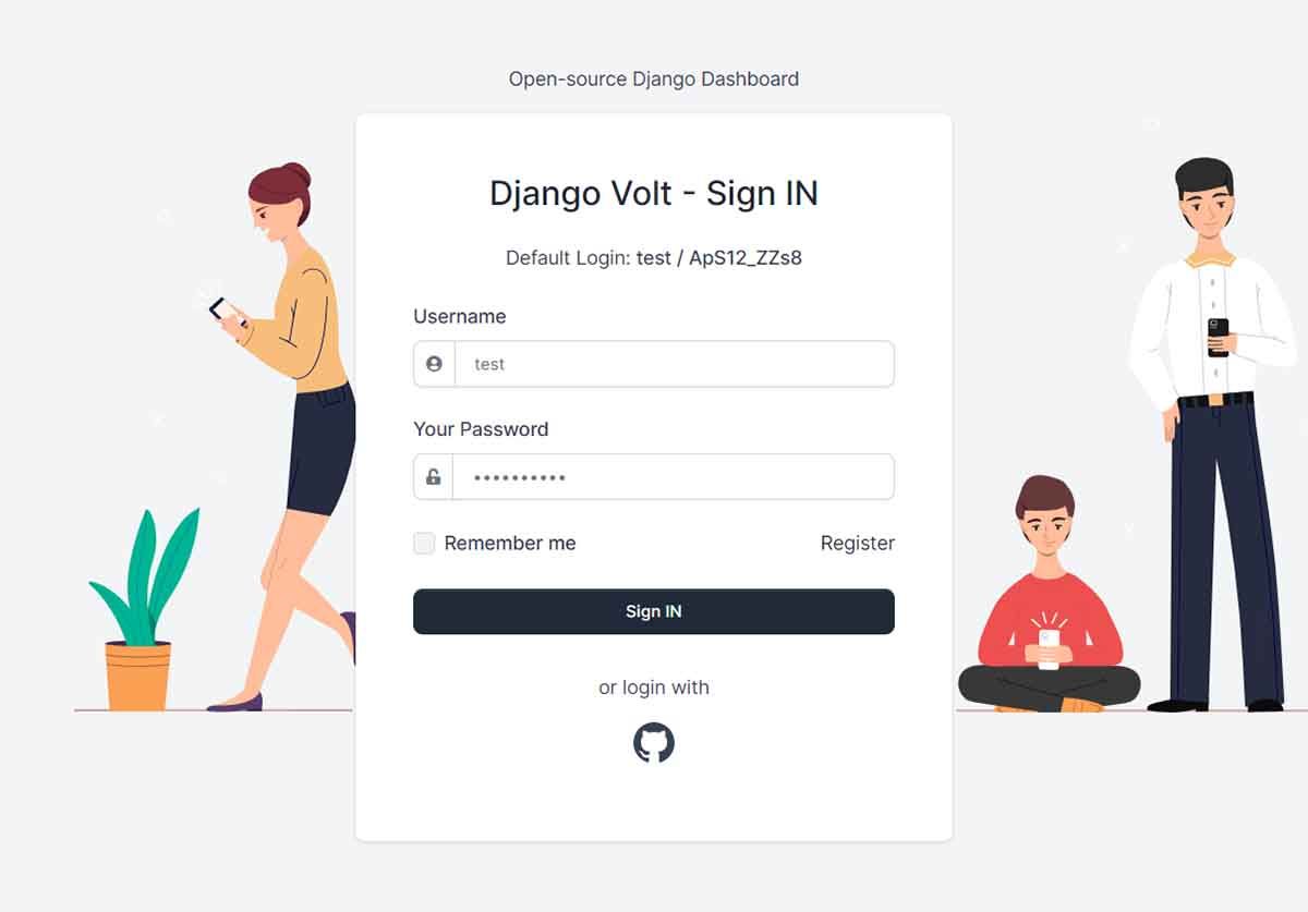 Django Volt Dashboard - OAuth via GitHub (free starter)