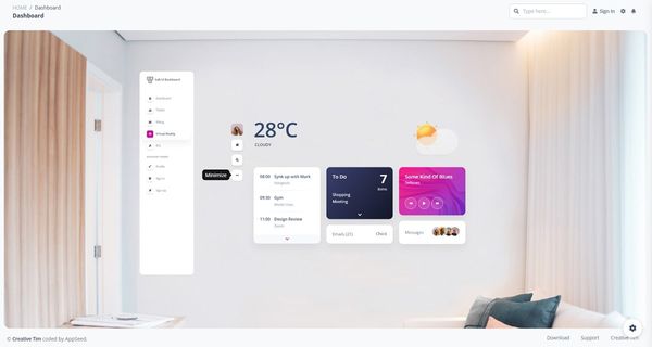 A futuristic 3D page with a suspended menu provided by Soft UI Dashboard (Django Version)