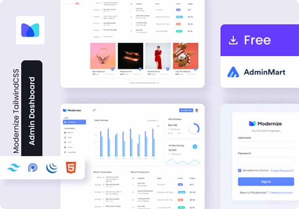 Modernize Tailwind Dashboard is a free template crafted by AdminMart