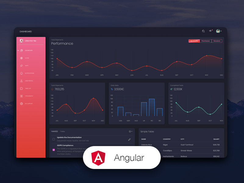 Black Dashboard Angular - Free dark-themed template.